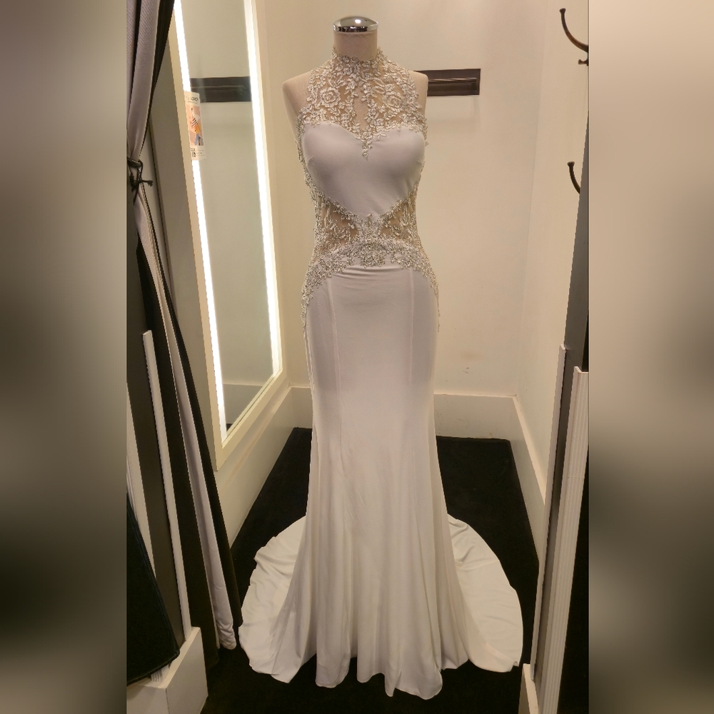 Elegant White Satin & Lace Gown